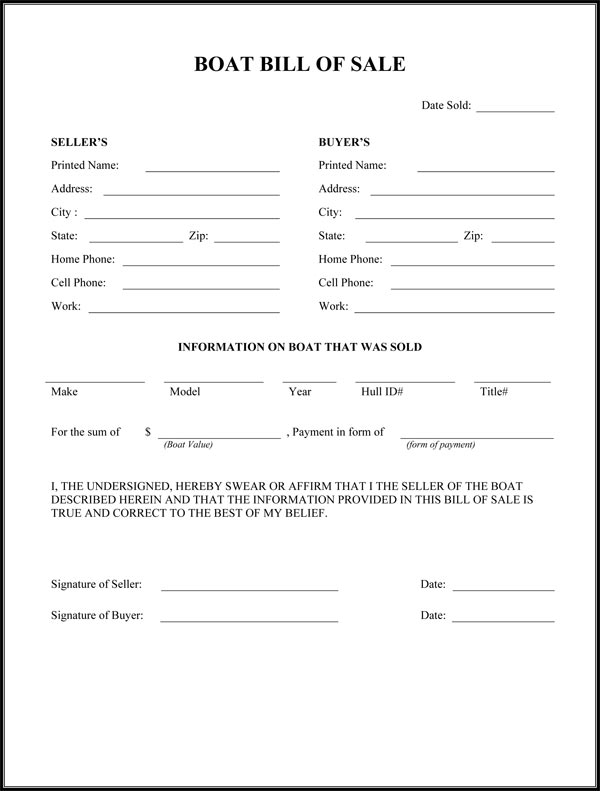 boat bill of sale form