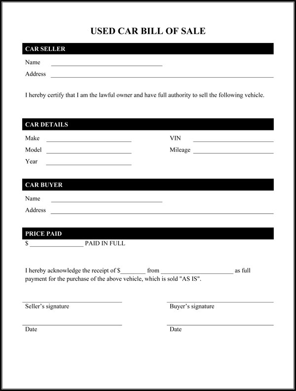 used-car-bill-of-sale-form