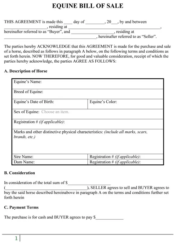 Equine Bill Of Sale Form equine-bill-of-sale-form