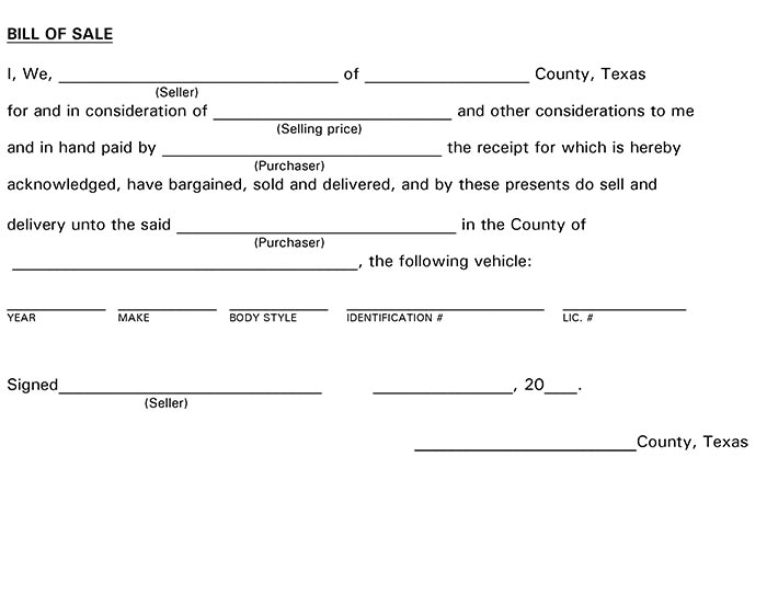 Texas Bill of Sale Form