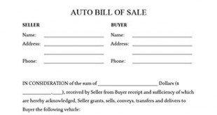 Auto Bill Of Sale Form