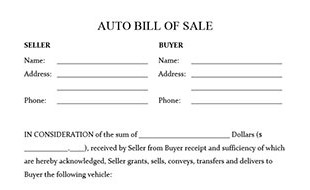 Auto Bill Of Sale Form