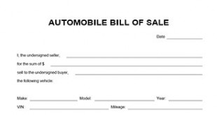 Automobile Bill Of Sale Form