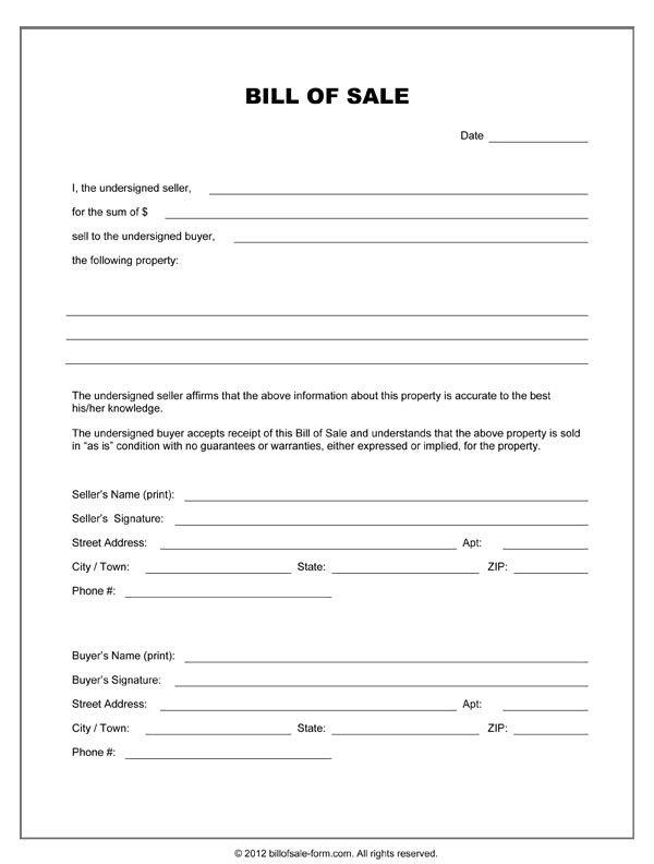 Auto Bill Of Sale Template Pdf from www.billofsale-form.com