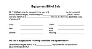 Equipment Bill Of Sale Form