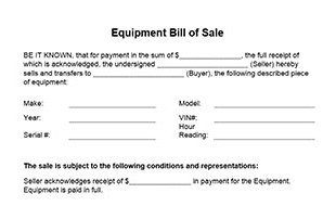 Equipment Bill Of Sale Form