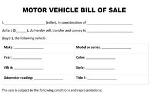 Motor Vehicle Bill Of Sale Form