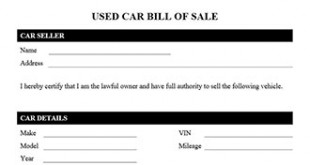 Used Car Bill Of Sale Form