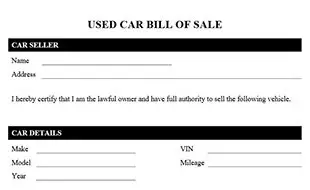 Used Car Bill Of Sale Form