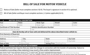 Automotive Bill Of Sale Form