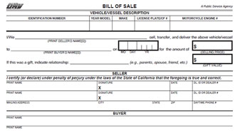 California Bill of Sale Form
