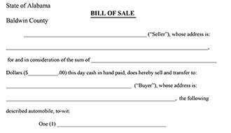 Alabama Bill Of Sale Form