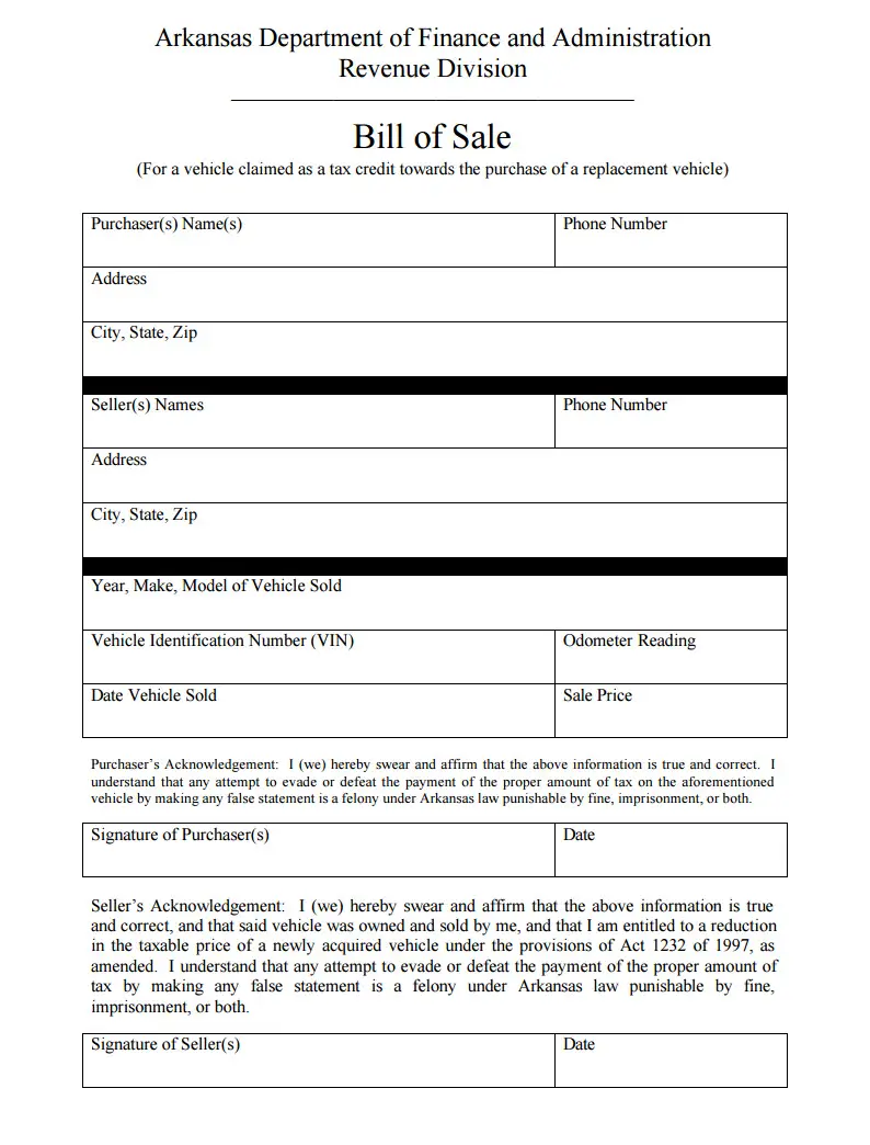 Trailer Free Printable Bill Of Sale Form